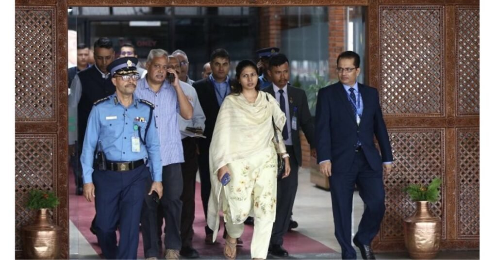 Indias Minister of State for Sports Raksha Khadse arrived in Kathmandu went to the hospital to inquire about the health condition of the injured in the Tanahun bus accident