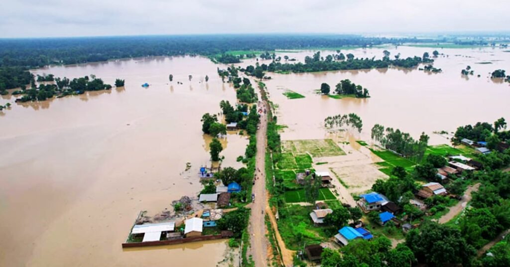 Residents are forced to live on the streets after the floods submerged their houses in Kailari Kailali