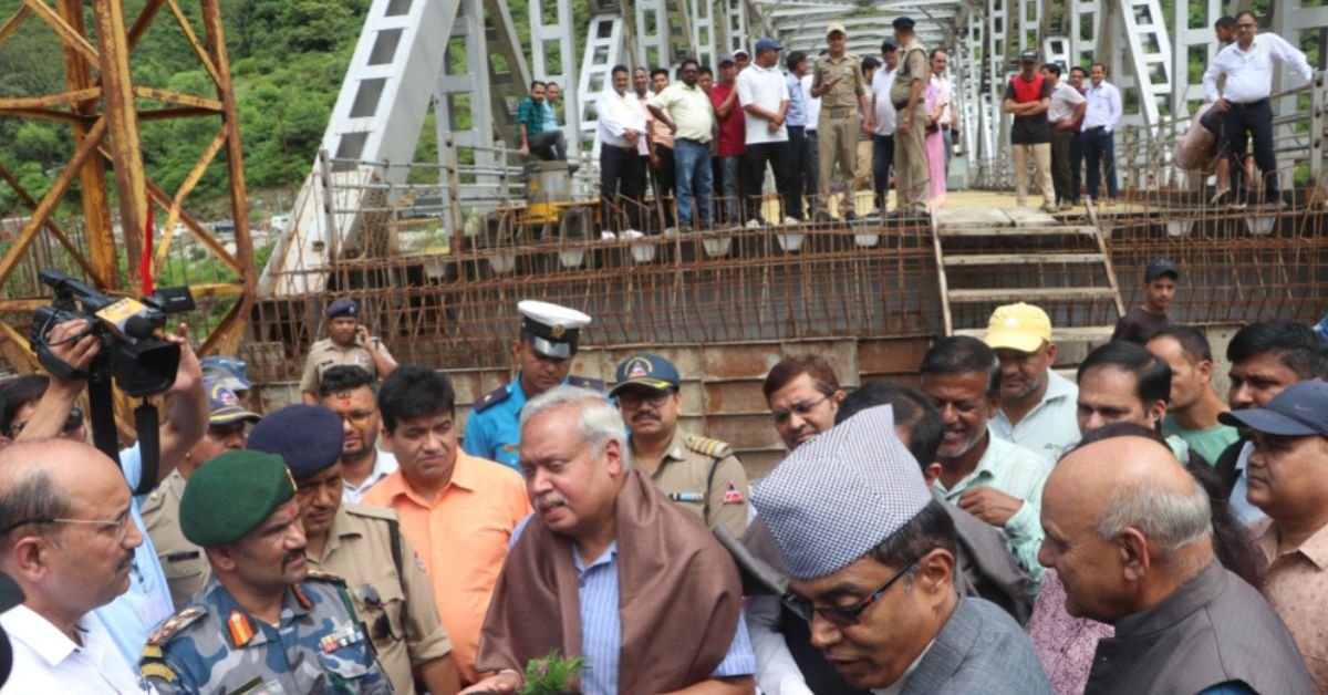 Indian Ambassador Naveen Srivastava monitoring the Mahakali River motor bridge connecting Nepal India