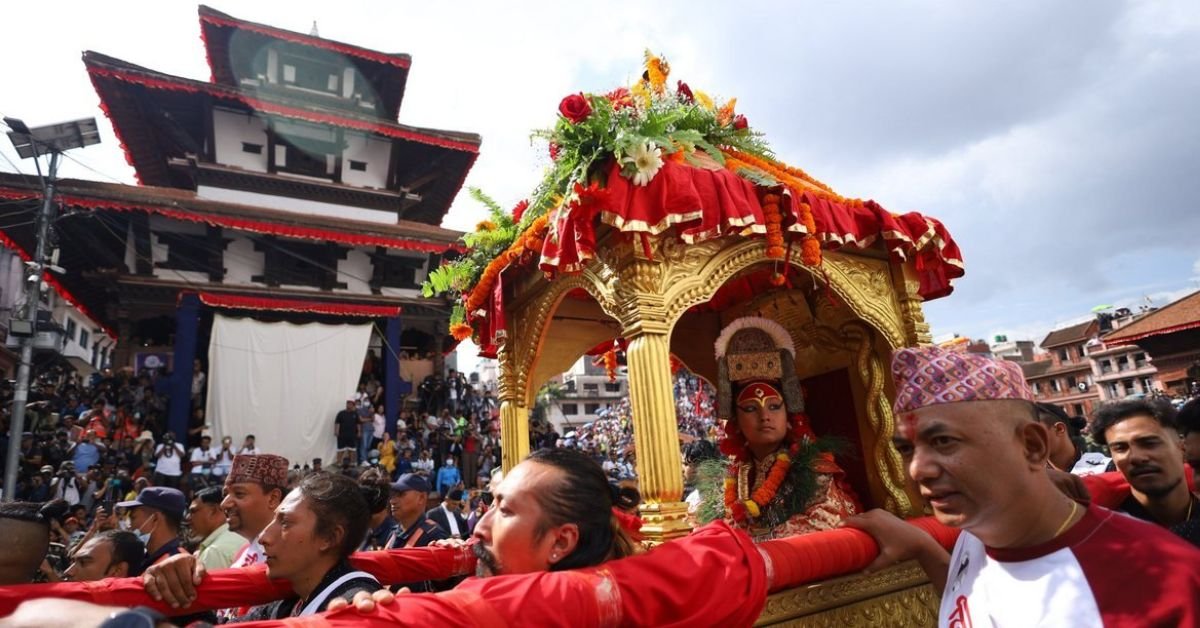 On the main day of Indra Jatra Indra Jatra is being celebrated with great fanfare in Hanumandhoka Darbar area