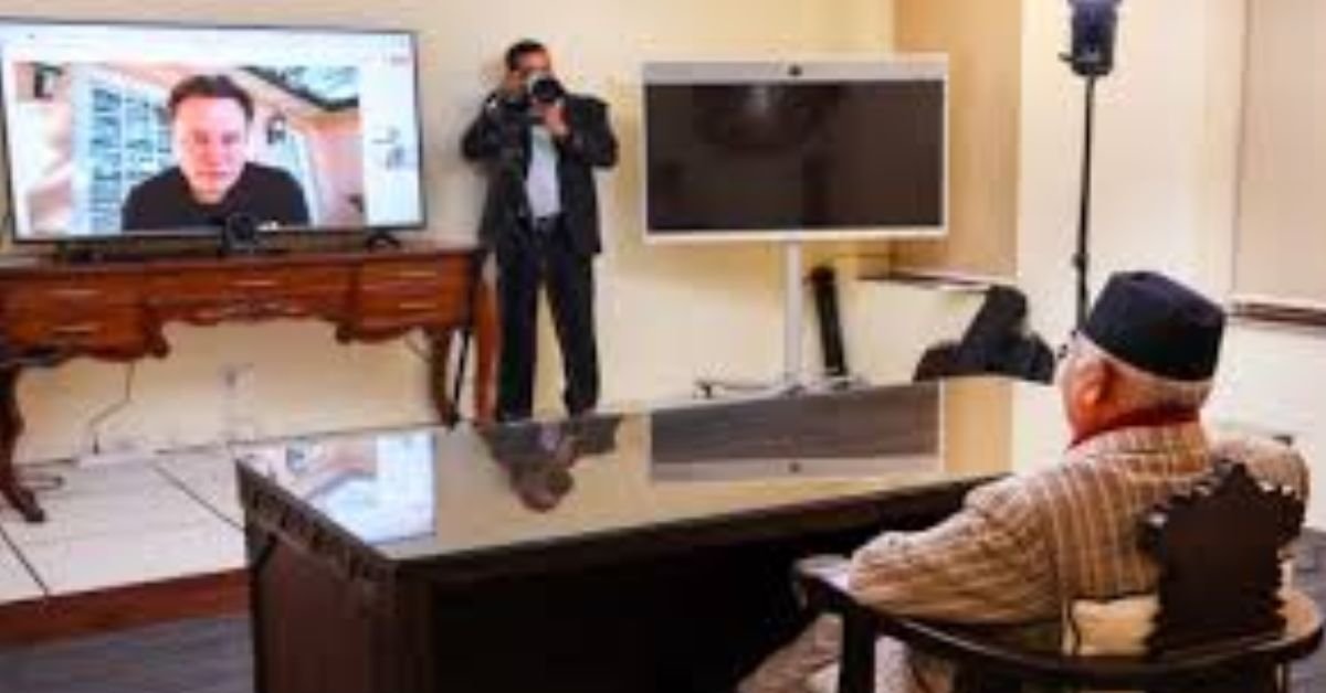 Virtual Dialogue between Prime Minister Oli and Elon Musk Discussing the expansion of Starlink in Nepal